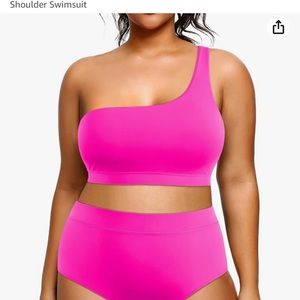 Neon Pink Women’s One Shoulder High Waisted Swimsuit